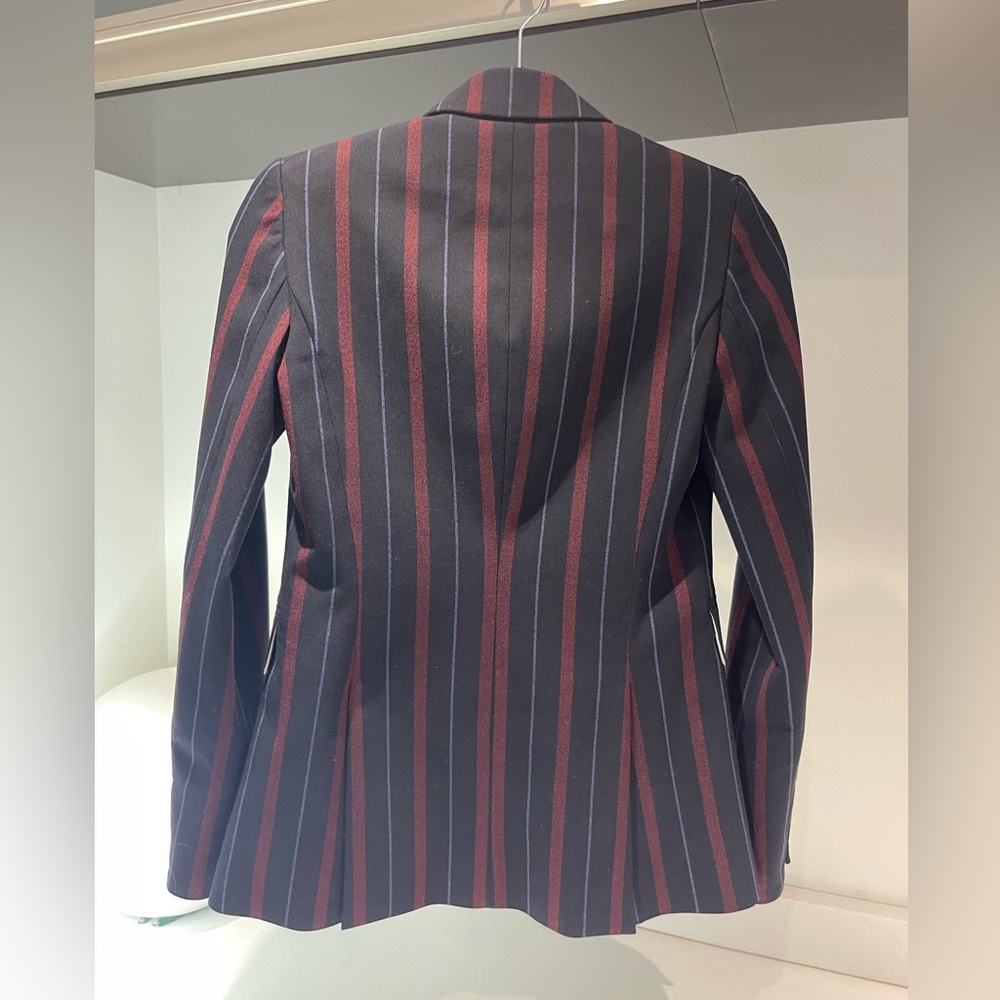 $698 Veronica Beard Carter Dickey jacket blazer navy merlot white stripe size 0 - Picture 4 of 16